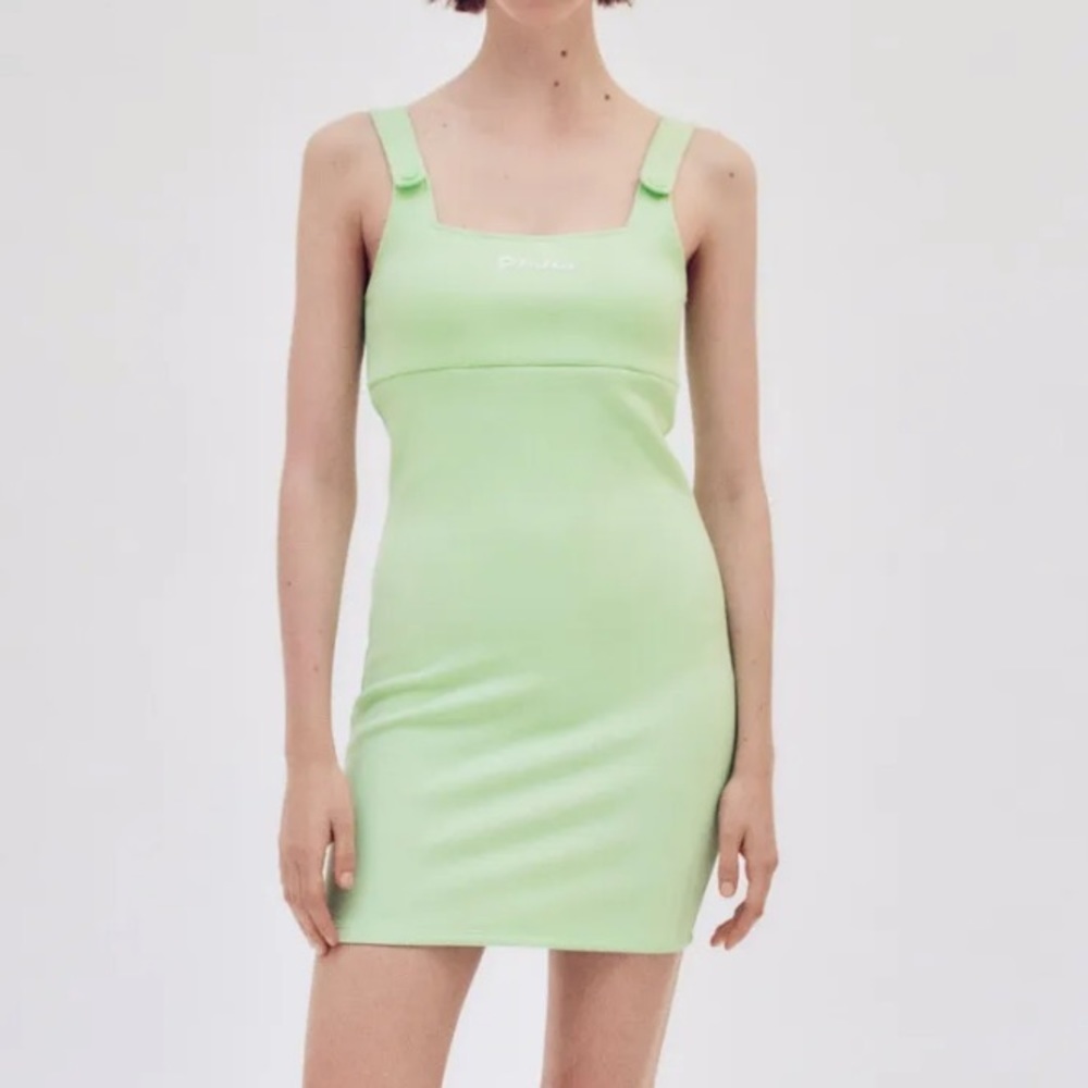 ZARA x LOTTO Sportswear Light Neon Green Button Tank‎ Mini Dress